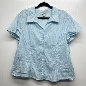 At Last Y2K Sky Blue Button Front Womens Short Sleeve Top 3X Lightweight Capsule